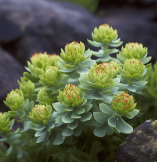 Rhodiola rosea – A stunning capture of Rhodiola rosea, an adaptogenic herb in Interstellar Blends for stress resilience and mental clarity.