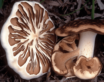 Sarcodon imbricatus (Scaly Tooth Mushroom) illustration, a rare medicinal fungus featured in Interstellar Blends' herbal formulas, known for its neuroprotective, anti-inflammatory, and immune-enhancing properties