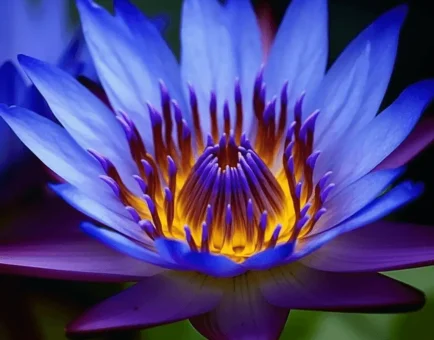 Egyptian Blue Lotus (Nymphaea caerulea) – Sacred water lily in Interstellar Blends, supporting relaxation, mood enhancement, cognitive function, and antioxidant protection.
