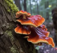 Ganoderma lucidum – A vibrant image of Ganoderma lucidum (Reishi mushroom), a key adaptogen in Interstellar Blends for longevity and stress relief.