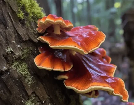 Ganoderma lucidum – A vibrant image of Ganoderma lucidum (Reishi mushroom), a key adaptogen in Interstellar Blends for longevity and stress relief.