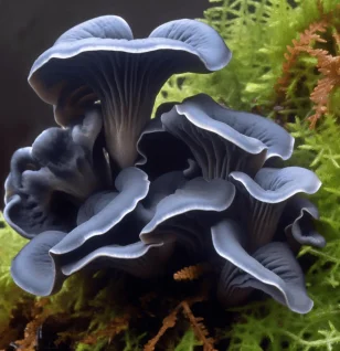 Polyozellus multiplex – A high-quality capture of Polyozellus multiplex, a rare blue mushroom in Interstellar Blends known for its neuroprotective effects.